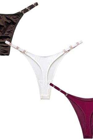 Women's Sexy Ice Silk Thongs Low Waist High Cut Bikini Underwear T Back Panties 3 Pack