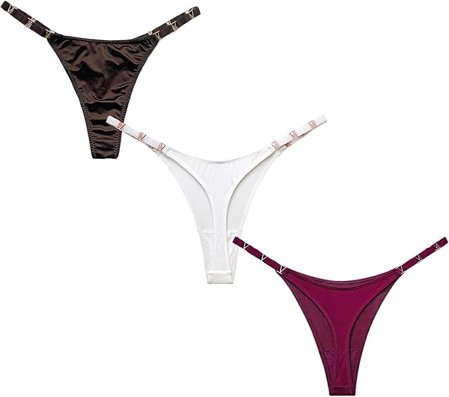 Women's Sexy Ice Silk Thongs Low Waist High Cut Bikini Underwear T Back Panties 3 Pack