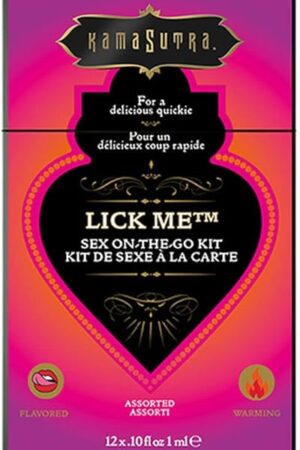 KAMA SUTRA Lick Me Sex-to-Go Kit  12 Assorted Sachets of Flavored Warming Body Topping paired with Flavored 3-in-1 Body Glide  Great for Travel, for The Best BJ Ever, Adult Couples Gift