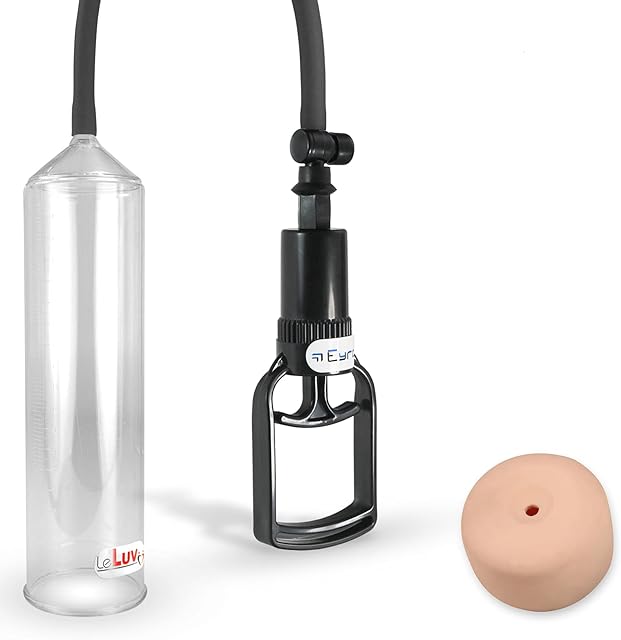 Bundle of 2 Items: LeLuv EasyOp Vacuum Pump 2.25 Inch x 9 Inch Cylinder | TGrip Handle Premium Smooth Silicone Hose with Realistic Anus Donut