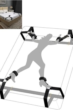 BDSM Bed Restraint Kit - Sex Bondage Adult Toys for Couples with Handcuffs, Wide Strap, Adjustable Length, and Quick 3-Minute Installation