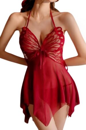 Women's Sexy Babydoll Lingerie Sleepwear Butterfly V Neck Nightwear Set Outfits