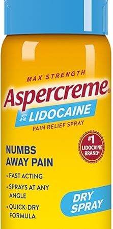 Aspercreme Lidocaine Dry Spray Soothes Aggravated Nerves, Numbing Topical Pain Relief Spray with Max-Strength 4% Lidocaine Sprays at Any Angle, 4 Oz