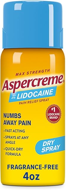 Aspercreme Lidocaine Dry Spray Soothes Aggravated Nerves, Numbing Topical Pain Relief Spray with Max-Strength 4% Lidocaine Sprays at Any Angle, 4 Oz