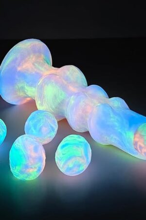 Knotted Monster Dildo Ovipositor Dildo Hollow Tunnel with 5 Eggs, Adult Sex Toy for Women, Couples, 6.89'' Luminous Wolf Knotted Dildo Women Sex Toys - Small Luminous Egg