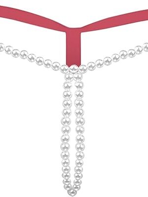 Women's Pearls Floral Lace Beads Sexy Low Rise Thong Panties Sexy Micro Underpant Pendant Pearl G String Lingerie