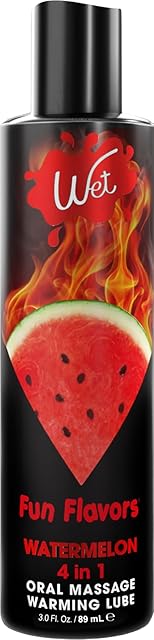 Wet Fun Flavors Juicy Watermelon 4 in 1 Warming Flavored Tasty Lube 3 Fl Oz, Premium Personal Lubricant, Men, Women & Couples, Foreplay & Massage, Paraben Free, Gluten Free, Stain Free, Sugar Free