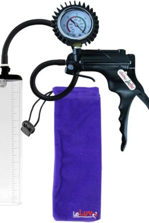 LeLuv JacVac Penis Pump Adult Product - Black NPT Handle + Protected Gauge, Silicone Hose - 9" x 2.1" Thick-Walled Cylinder