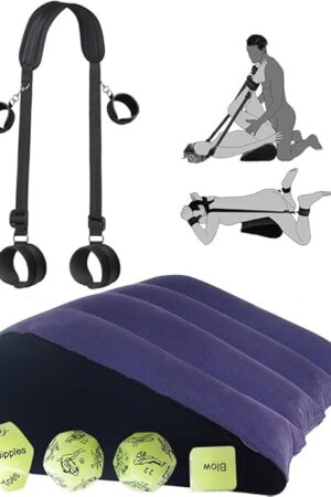 3 in 1 Bed Wedge Pillow, Inflatable Pillow for Couples Soft Portable Positioning Triangle Sofa Pillow Body Positioners Cushion Sex Things for Couples Kinky Play Hand Leg Cuffs Strap Set Sweater CZ-X01