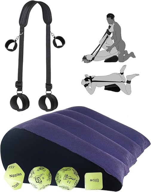 3 in 1 Bed Wedge Pillow, Inflatable Pillow for Couples Soft Portable Positioning Triangle Sofa Pillow Body Positioners Cushion Sex Things for Couples Kinky Play Hand Leg Cuffs Strap Set Sweater CZ-X01