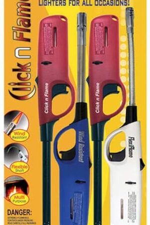 Click n Flame Utility Lighter 4-Pack - Wind Resistant Flexible Shaft Multi Purpose Lighter for BBQ, Kitchen, Candle, Fireplace, Grill