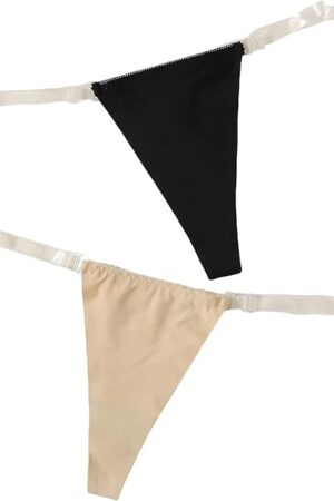 Women's 2 Piece Clear Strap Thong Invisible G String No Show Underwear Panties