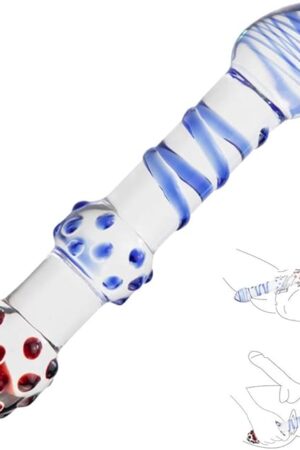 Double-Ended Dildo Glass Anal Dildo G-spot Prostate Massage Butt Plug Masturbation Sex Toys Crystal Pleasure Wand 3D Swirl Texture Mushroom Tip Particles Penis Dong for Men Women and Couples