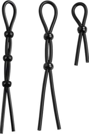 FST Adjustable Cock Ring Set Male Sex Toy 3Pcs Silicone Penis Rings Rope for Delayed Ejaculation Harder Erection BDSM Sex Toys for Penis Bondage Couple Sex