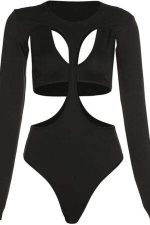 Cut Out Long Sleeve Bodysuit Skinny Bodysuit Spring Ladies Sexy Bodysuit Body Femme