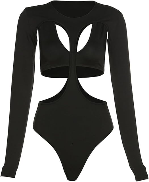 Cut Out Long Sleeve Bodysuit Skinny Bodysuit Spring Ladies Sexy Bodysuit Body Femme
