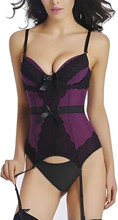 Women's Sexy Lace Lingerie Waist Cincher Bustier Corset With Garter