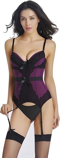 Women's Sexy Lace Lingerie Waist Cincher Bustier Corset With Garter
