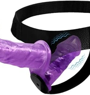 Vibrating Double Sided Realistic Dildo Penetrator Two Ended Strap on Dildo Wearable Harness, Double Headed Dong Vibrator G Spot and Anal Plug Adult Sex Toy for Women Lesbian - Purple