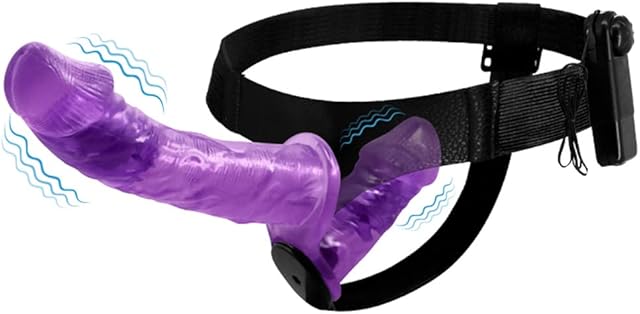 Vibrating Double Sided Realistic Dildo Penetrator Two Ended Strap on Dildo Wearable Harness, Double Headed Dong Vibrator G Spot and Anal Plug Adult Sex Toy for Women Lesbian - Purple
