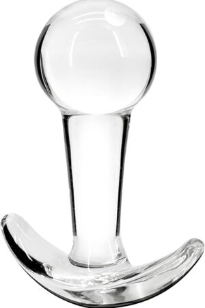 Glass Anal Plug with Curved Based for Comfortable Long Term Wear Transparent Butt Plug Prostate Massager Sex Toy with Long Stem for Women Men Masturbation