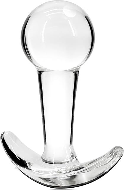 Glass Anal Plug with Curved Based for Comfortable Long Term Wear Transparent Butt Plug Prostate Massager Sex Toy with Long Stem for Women Men Masturbation