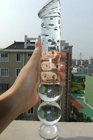 11.6" Massive Transparent Double Head Glass Dildo Huge Crystal Penis Female Masturbation with 3 Big Anal Beads Plug