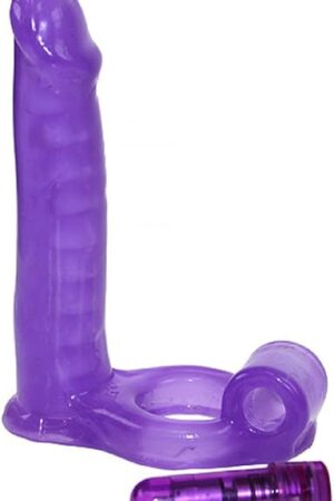 Double Penetrator Cock Ring with Bendable Dildo, Purple