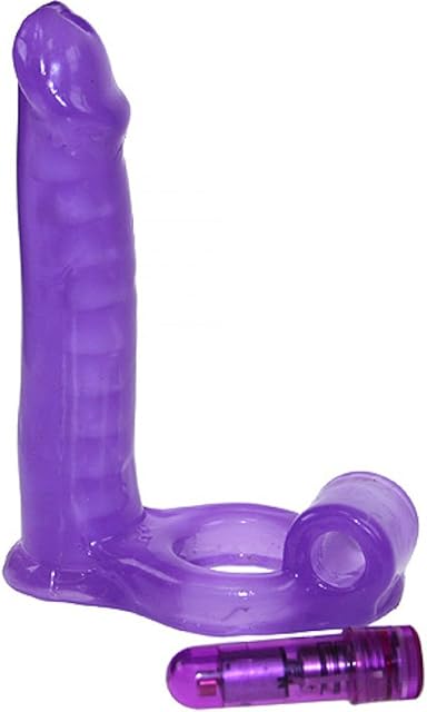 Double Penetrator Cock Ring with Bendable Dildo, Purple