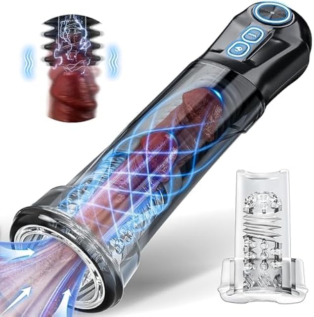 2 in 1 Electric Male Masturbator Penis Pump, Automatic Masturbators Cup Penis Enlargement with 3 Suction and 7 Vibration Modes, Dick Pump Male Masturbators Cup Adult Sex Toys with 2 Sleeves
