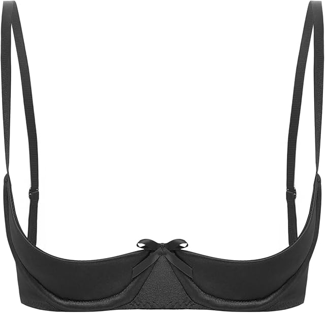 Women See Through Satin 1/4 Cups Balconette Bralette Padded Underwire Shelf Bra Tops