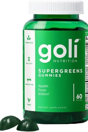 Goli SuperGreen Vitamin Gummy - 60 Count - Essential Vitamins and Minerals - Plant-Based, Vegan, Gluten-Free & Gelatin Free - Health from Within, Pack of 1