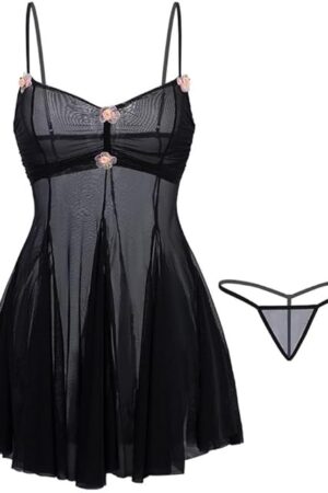 Womens Sweetness Cami Set Mesh Camisole Lingerie Nightwear Sexy Pajamas Lounge Sets