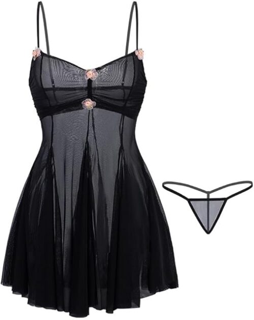 Womens Sweetness Cami Set Mesh Camisole Lingerie Nightwear Sexy Pajamas Lounge Sets