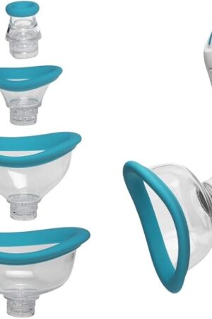 Doc Johnson Bloom - Intimate Body Pump - Automatic - Vibrating - Rechargeable - 4-in-1 Interchangable Set - Heightens Sensitvity, Sky Blue/White