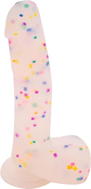 Get Lucky Harness Compatible 8.5 Inch Silicone Dildo Sex Toy, Suction Cup Base for Hands-Free Play, Lifelike Texture for G-Spot Clitoral Anal Stimulation, Great for Men Women and Couples, Confetti