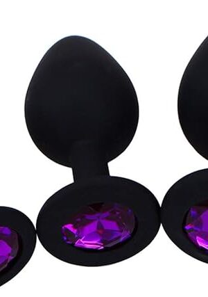 Anal Sex Trainer 3PCS Silicone Jeweled Butt Plugs, Eastern Delights Anal Sex Toys Kit for Starter Beginner Men Women Couples, Black