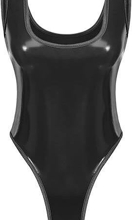 Womens Shiny Metallic One Piece Bikini Swimsuit Sexy Liquid High Cut Thong Bodysuit Leotard