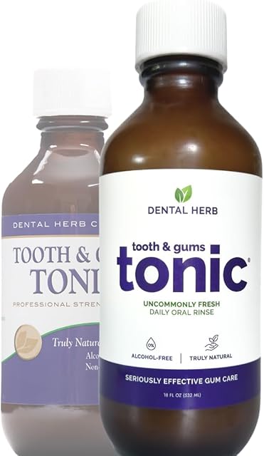 Dental Herb Company Tooth & Gums Tonic Oral Rinse ? *Fresh New Look ? Same Trusted Formula* Natural Mouthwash with Essential Oils & Herbs for Gum Health, Bad Breath & Irritation 18 oz
