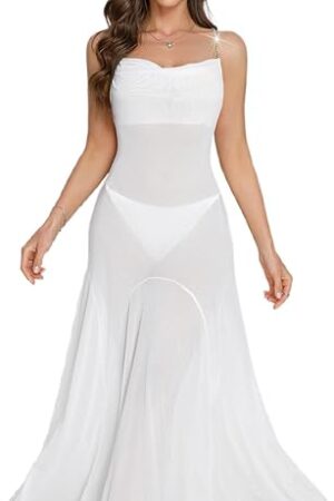 Women Long Mesh White Nightdress Sexy Bridal Lingerie Sleepwear Elegant Lingerie Dress