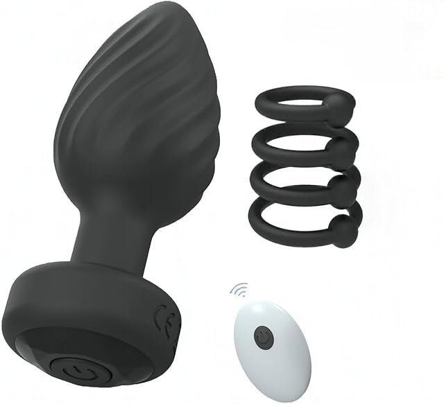 Vibrator Anal Plug Sex Toys - 5X Pleasure Anal Training Sets, 10 Frequency Vibration Butt Plug & 4PCS Different Sizes Penis Cock Rings, Adult Toys for Gay, Male, Couples