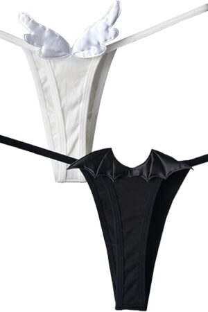 Womens Sexy Cotton G-String Thongs Cute Angel and Devil Wings T Back Tangas Seamless Low Rise Thong Panties