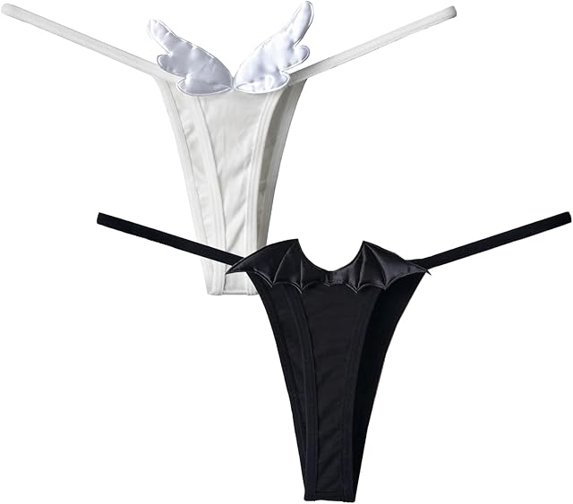 Womens Sexy Cotton G-String Thongs Cute Angel and Devil Wings T Back Tangas Seamless Low Rise Thong Panties