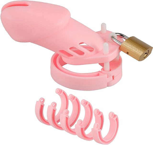 Cock Chastity Cage, Male Chastity Device with 5 Sizes Rings and One Lock for Man Penis Exercise Bondage Gear & Accessories Lightweight Adult Sex Toys