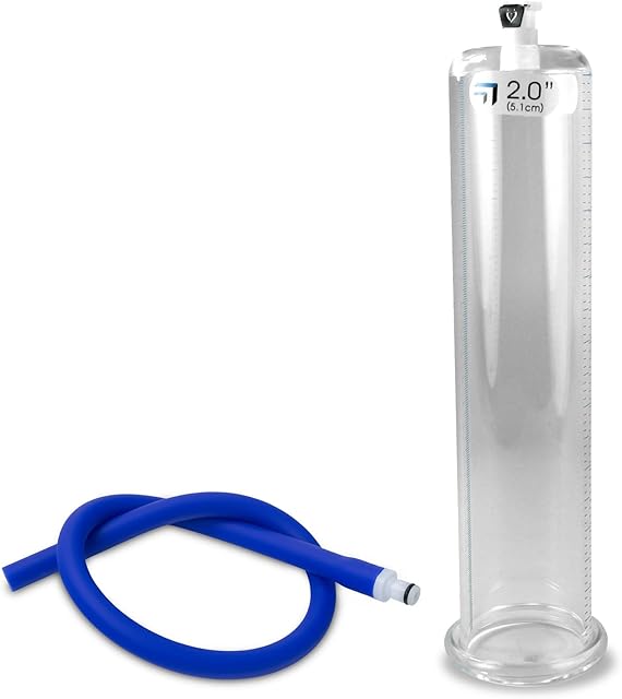 LeLuv 2.00" x 9" Penis Pump Vacuum Cylinder Adult Toy with 18" Royal Blue Silicone Non-Collapsable Hose and Male/Female Air-Tight Locking Fittings