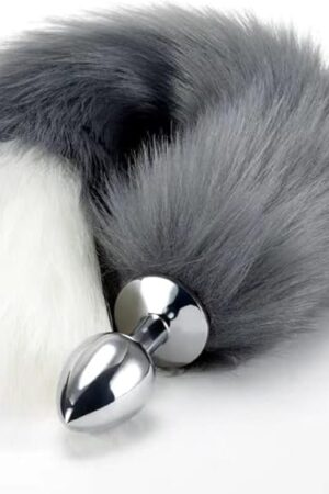 Butt Plug Fox Tail Cosplay Anal Plug Anal Butt Plug Adult Sex Toys for Beginner Women Men Couple (18" Gray)