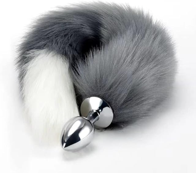 Butt Plug Fox Tail Cosplay Anal Plug Anal Butt Plug Adult Sex Toys for Beginner Women Men Couple (18" Gray)