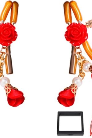 Bells Nipple Clamps Breast Chest Clamps Nipple Rings Noose Non Piercing Bra Body Chain for Sexual Pleasure Red Rose