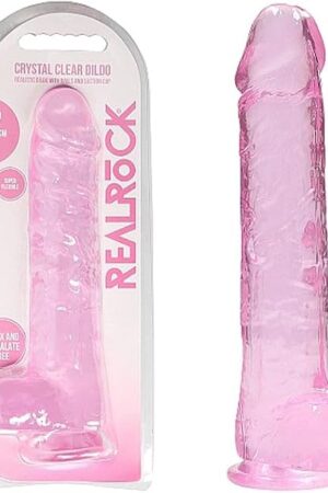 ASK GRANDPA GOURMET COFFEES RealRock Crystal Clear Realistic 9 in. Dildo with Balls and Suction Cup Pink, One-Size