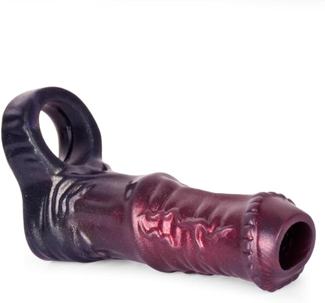 3 Different Sizes of Fantasy Shape Male Penis Sleeve Cock Sleeve with Penis Ring, Silicone Hollow Knot Penis Extender Sleeve with Inner Textures Male Adult Sex Toys for Men - L, Purple